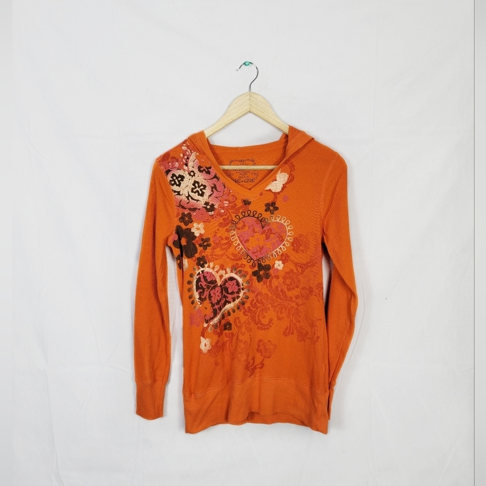 Arizona Y2k XL Orange Floral Women's Top